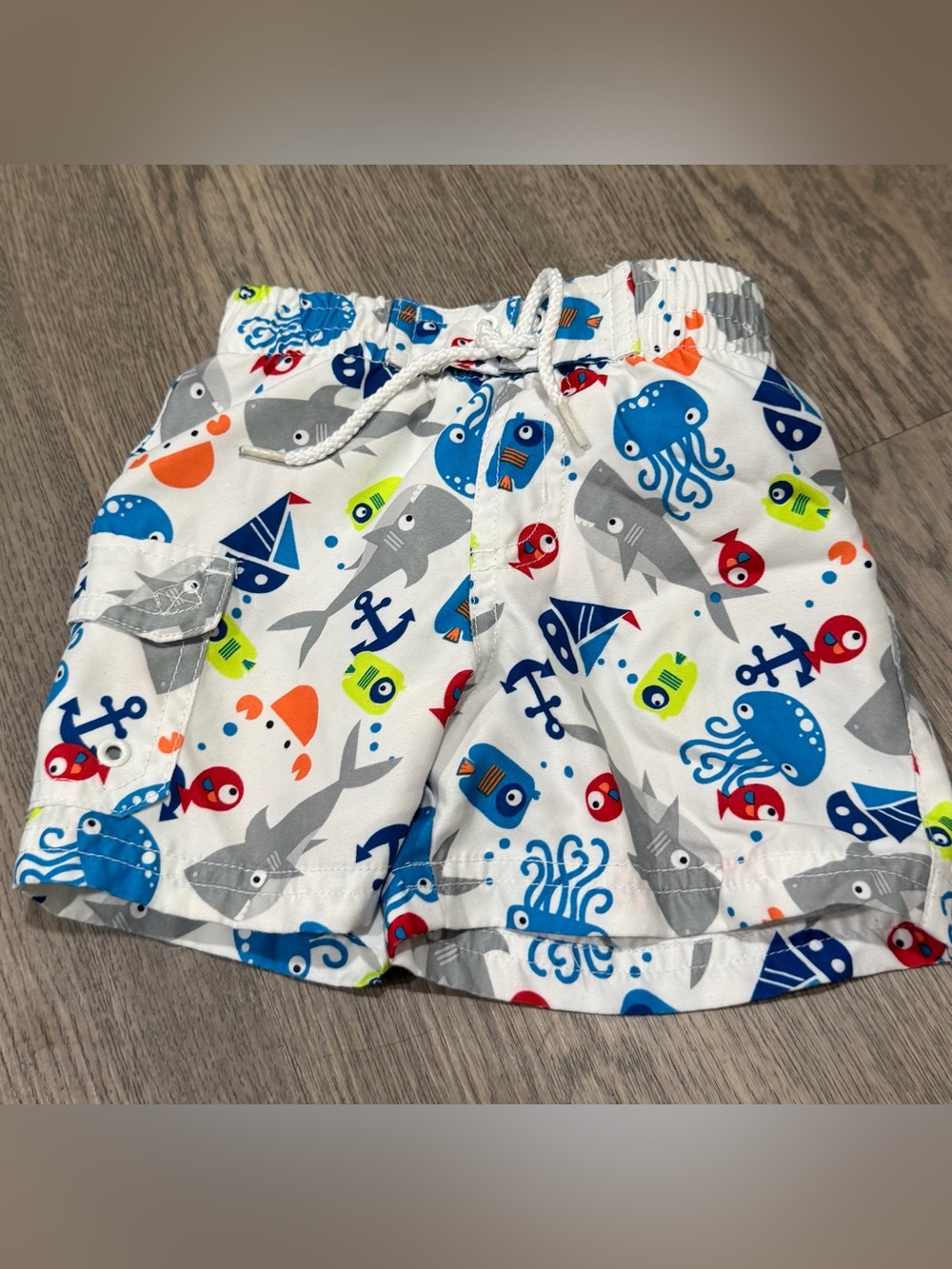 Koala Kids Boys 12 Months Swim Trunks White Sea Creatures Shorts UPF 50